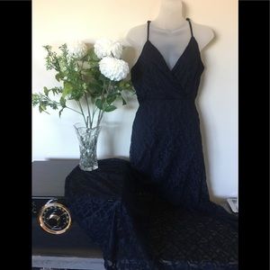 Le Chateau navy floral lace high-low dress NWOT